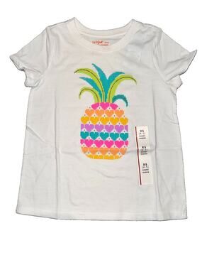 NWT Cat & Jack Girls Pineapple Graphic Tee Shirt XS 4-5 White Short Sleeve